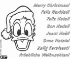 Kerstkaart met het gezicht van Donald Duck met Santa Claus hat