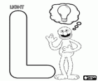 Letter L met Grover denken over een lamp voor het licht