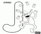 Letter J met Grover jongleren. Sesamstraat Alfabet