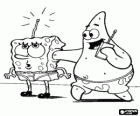 SpongeBob en zijn vriend Patrick Ster praten over walkie-talkies