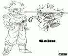 Goku kind springen en Goku volwassen, een mens met aap staart