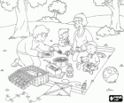 Caillou en zijn familie met een picknick op het platteland