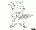 Caillou helpen in de keuken met hoed van zijn chef-kok en de voorbereiding van koekjes