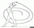 Ritmische gymnast doen sommige bewegingen met het lint