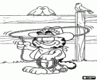 Garfield de cowboy door te draaien aan de lasso boven zijn hoofd