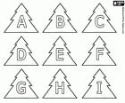Kerst Alfabet, hoofdletters A tot I in een kerstboom