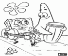 De Vrienden SpongeBob en Patrick met hun muzikale instrumenten: een gitaar en een grote trom