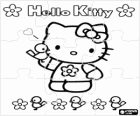 Puzzel van Hello Kitty met bloemen en vogels