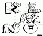 Puzzel van Letters  K, L, M, N en O met grappige tekeningen