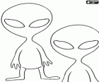 Twee alien met grote kop en grote ogen