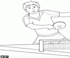 Ping pong spel of tafeltennis spel met de speler de bal met het racket