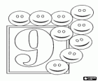 Number 9 met negen blije gezichten of smiley