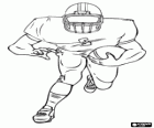 Aanval speler, running back, rennen met de bal in zijn handen tijdens een American Football wedstrijd
