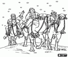 De Drie Koningen van Orient rijden hun kamelen op een sterrennacht