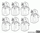 Kerst Alfabet, letters van Santa. Hoofdletters A tot G in de baard van de kerstman