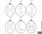 Alfabet van kerstballen. Hoofdletter H tot M