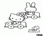 Hello Kitty en vrienden rond in hun kleine auto's gaan