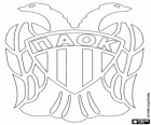 Logo PAOK FC en PAOK Saloniki, de Griekse voetbalteam. Panthessalonikeios Athlitikós Ómilos Konstantinoupoliton, griekse oorspronkelijke naam getranslitereerde