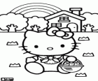 Hello Kitty met een mand vol aardbeien