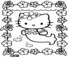 Hello Kitty, een mooie zeemeermin in een kader van bloemen