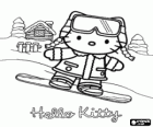 Hello Kitty vaststelling van de besneeuwde berg met haar surfplank