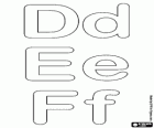 Letters D, E en F van de zeepbel alfabet