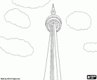 De CN Tower, communicatie-en uitkijktoren met een hoogte van meer dan 553 meter, Toronto, Ontario, Canada