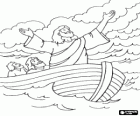 Het kalmeren van de storm, een van de wonderen van Jezus in de evangeliën. Jezus en zijn discipelen in een boot oversteken van de zee van Gallilee