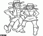 Cowboy en cowgirl op een country muziek dans