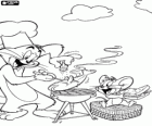 Tom en Jerry in een picknick met barbecue vis
