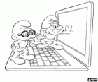 Grote Smurf en Brilsmurf ontdekken een laptop