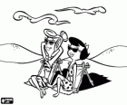 Wilma Flintstone en Betty Rubble zonnebaden op het strand