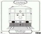 Toby, de ouderwetse bruine locomotief nr. 7 van Thomas de stoomlocomotief