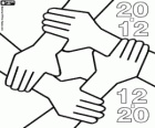 Internationale Dag van de Solidariteit, 20 december. De vier handen clasping armen als een teken van solidariteit