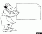 De Inspector Gadget met een potlood en een groot vel papier