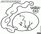 Musharna, psychische pokémon. De rook die uit komt uit het hoofd bevat dromen