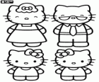 De familie van Hello Kitty, haar moeder, haar vader en haar tweelingzus Mimmy