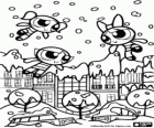 De Powerpuff Girls in de stad onder een grote sneeuwstorm