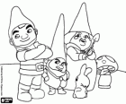 Gnomeo, Benny, Lady Blueberry en Shroom. Personages uit Gnomeo en Juliet