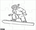 Sneeuw sport puzzel. Puzzel van een Snowboarder in een sprong