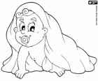 De kleinste van de familie, de baby kruipen met een handdoek