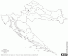 Kaart van de Republiek Kroatië. Kuststaat in de Adriatische zee met grenzen met Slovenië, Hongarije, Servië, Bosnië en Herzegovina, Montenegro