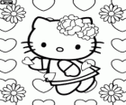 Hello Kitty onder bloemen en harten