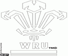 Logo van de Wales nationale rugbyteam, de rode draken. Embleem, de Prins van Wales veren