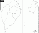Kaart van de Democratische Republiek São Tomé en principe. Hoofdstad: Sao Tomé. Land van de eilanden in de Golf van Guinee