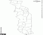Kaart van Togo, de Republiek Togo. Hoofdstad: Lomé. Land in Afrika bezuiden de Sahara met kust in de Golf van Guinee