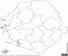 Kaart van de Republiek Sierra Leone. Hoofdstad: Freetown. Land in West-Afrika met kusten van de Atlantische Oceaan