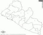 Kaart van de Republiek Liberia. Hoofdstad: Monrovia. West-Afrikaanse land met kusten in de Atlantische Oceaan