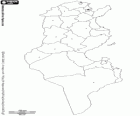 Kaart van de Republiek Tunesië. Hoofdstad: Tunesië. Noord-Afrikaanse land met een lange kustlijn aan de Middellandse Zee