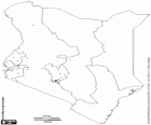 Kaart van de Republiek Kenia. Hoofdstad: Nairobi. Land in het oosten van Afrika met kust aan de Indische Oceaan